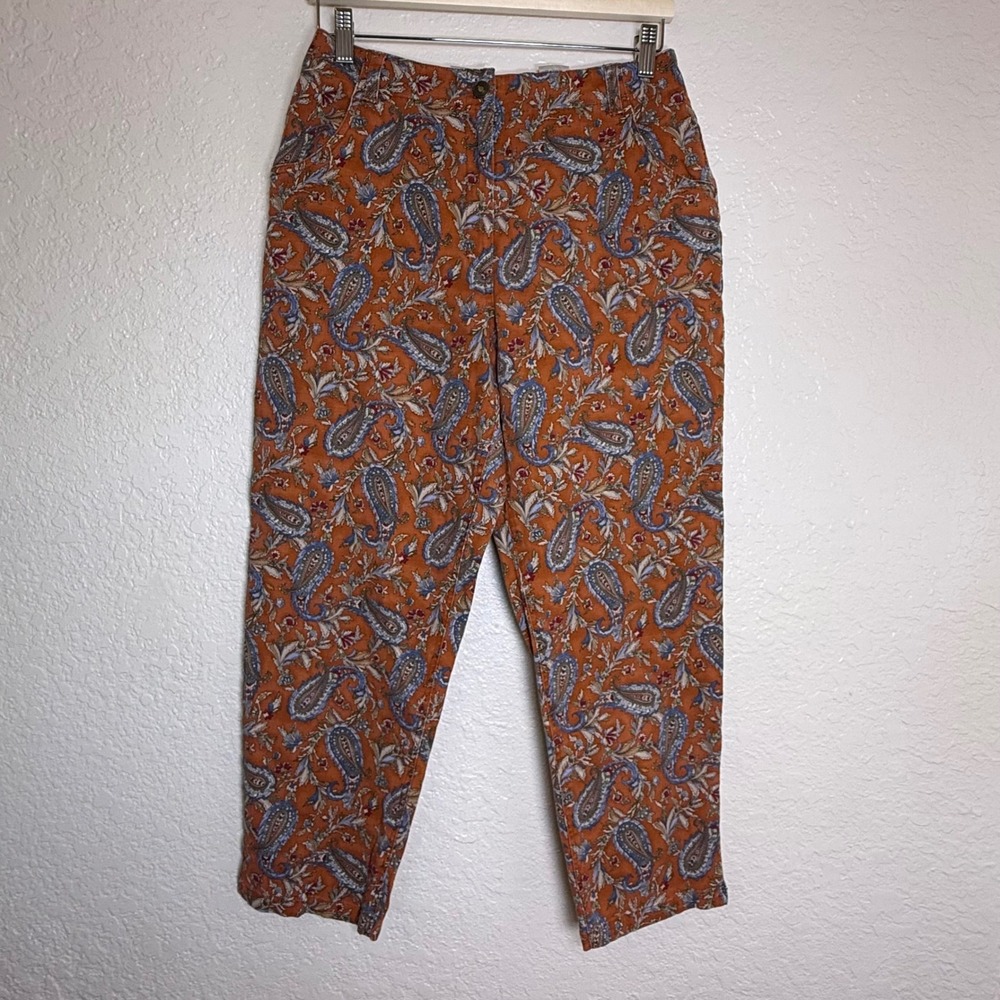 Trousers Talbots Womens 10P Orange Paisley Stretch Straight Leg Pants